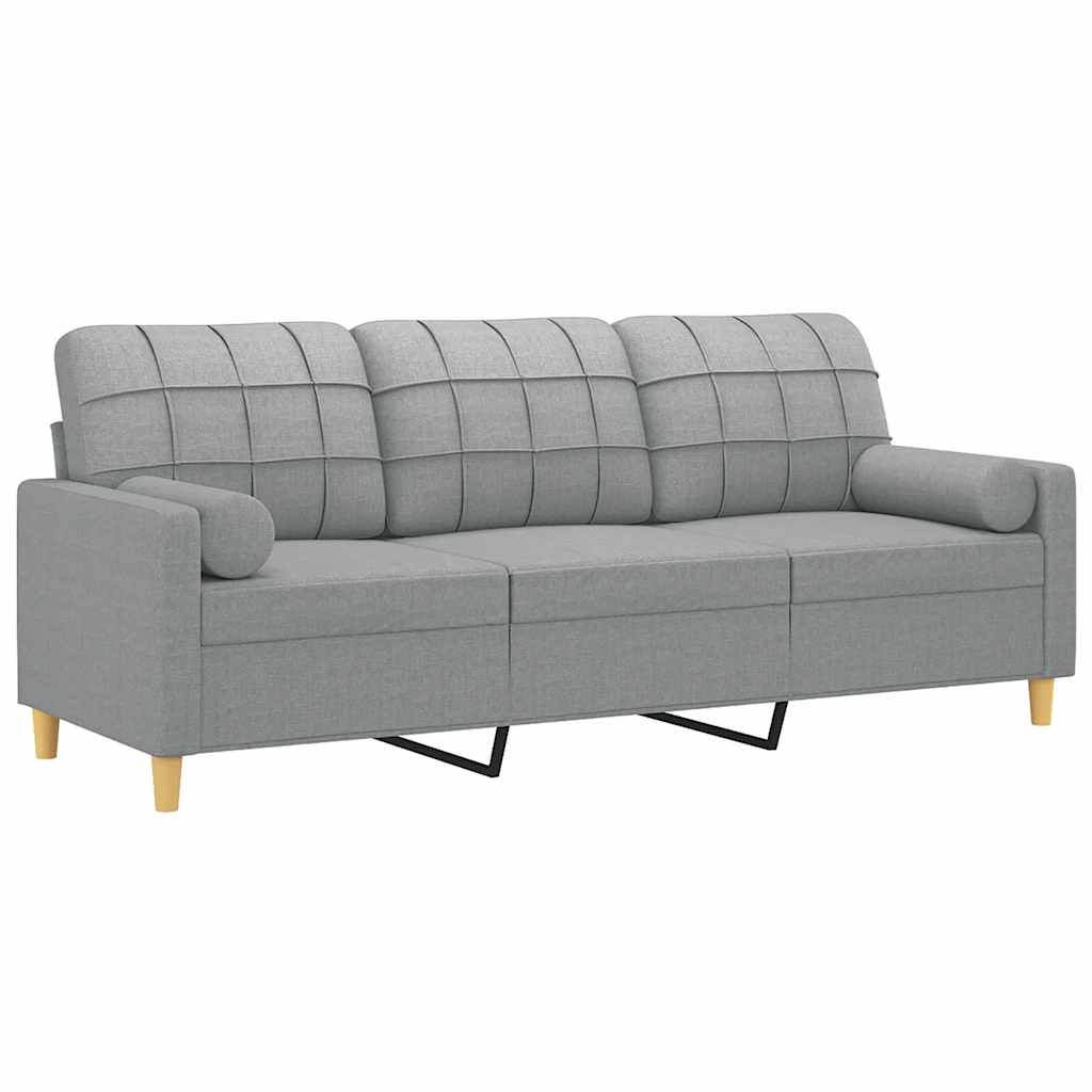 vidaXL Canapé 3 places avec oreillers décoratifs Gris clair Tissu 180 cm