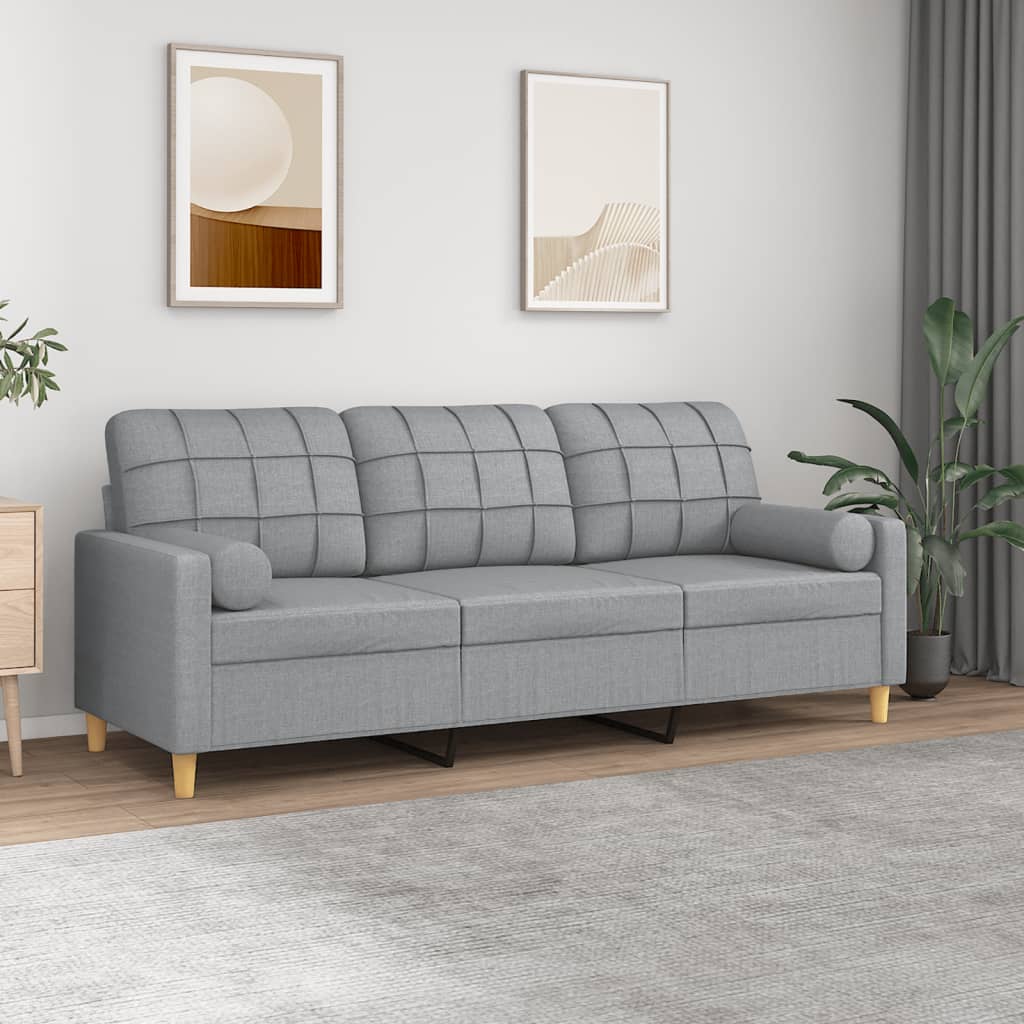 vidaXL Canapé 3 places avec oreillers décoratifs Gris clair Tissu 180 cm