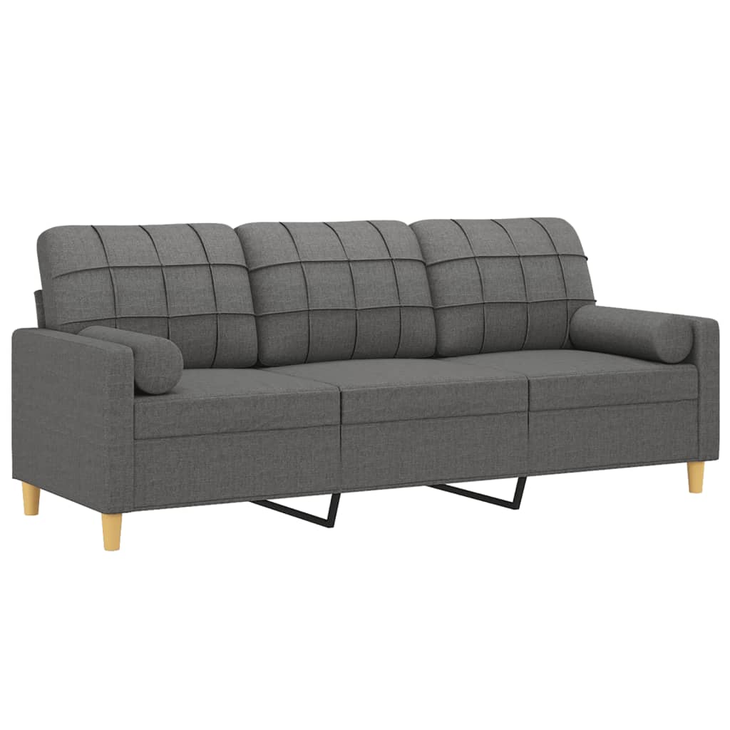 vidaXL Canapé 3 places avec oreillers décoratifs Gris foncé 180 cm Tissu