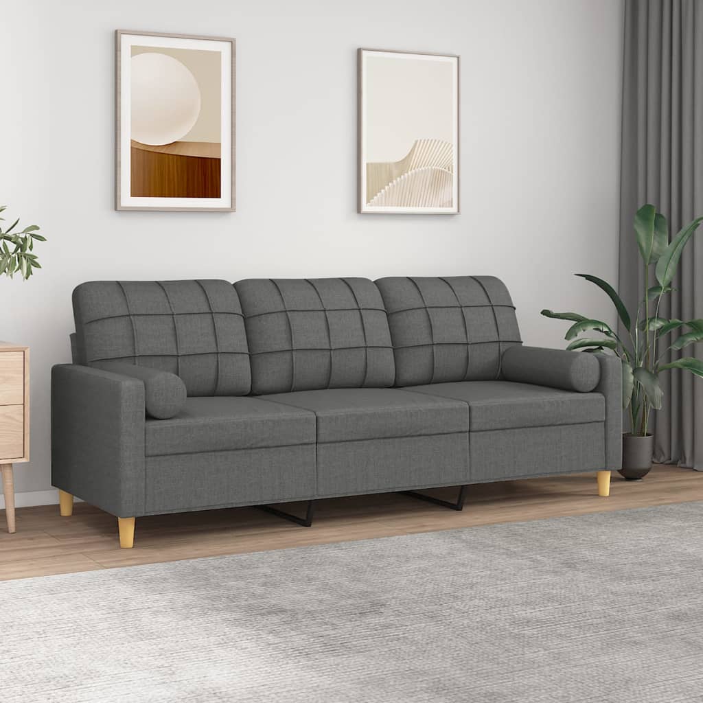 vidaXL Canapé 3 places avec oreillers décoratifs Gris foncé 180 cm Tissu