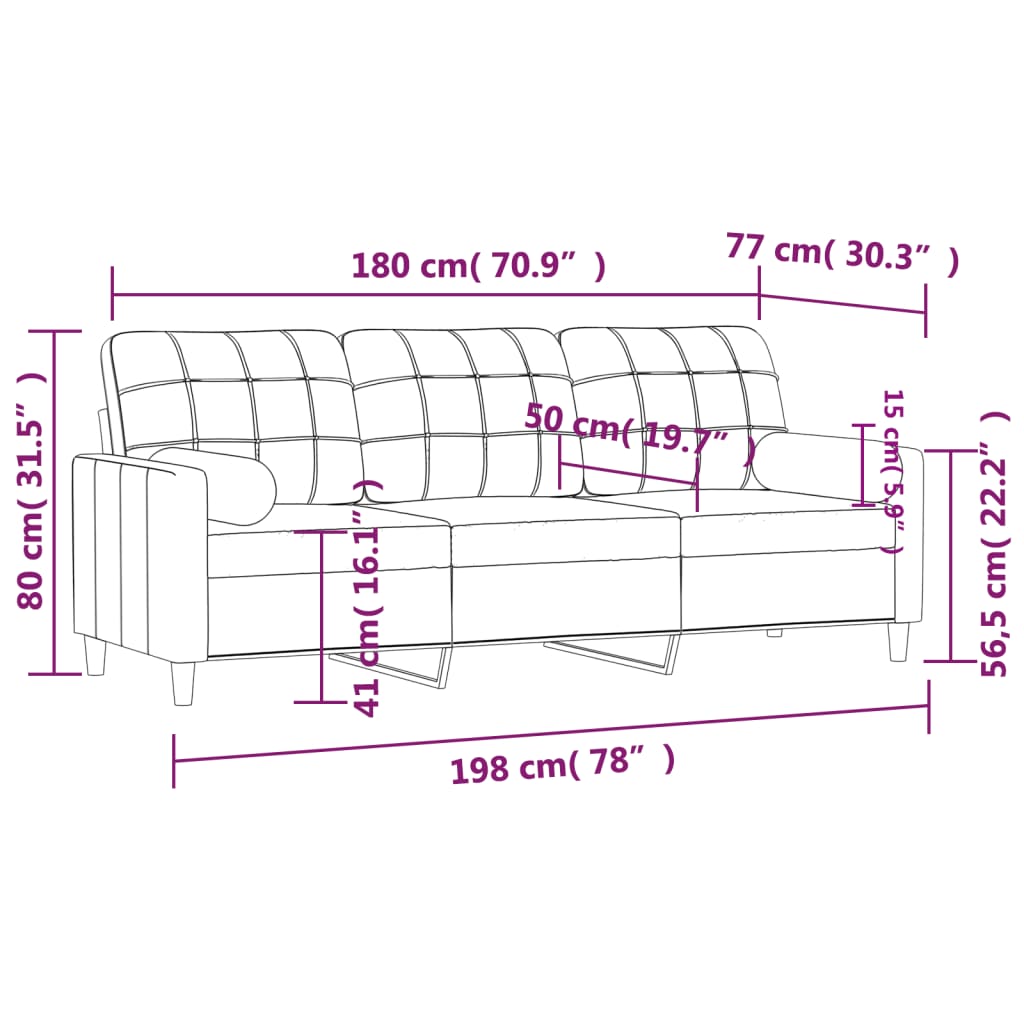 vidaXL 3-Sitzer-Sofa mit Zierkissen Hellgelb 180 cm Stoff