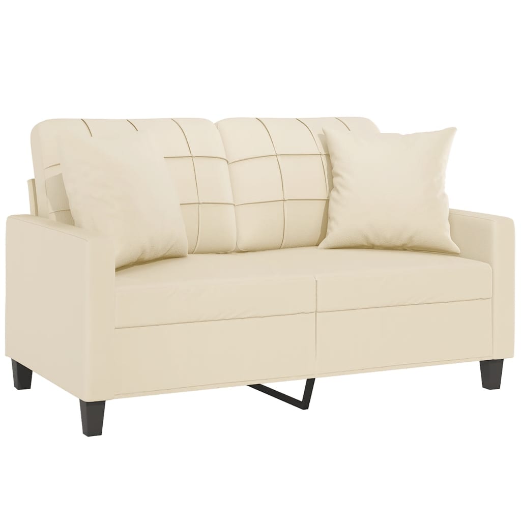 vidaXL Canapé 2 places avec coussins décoratifs crème 120 cm similicuir