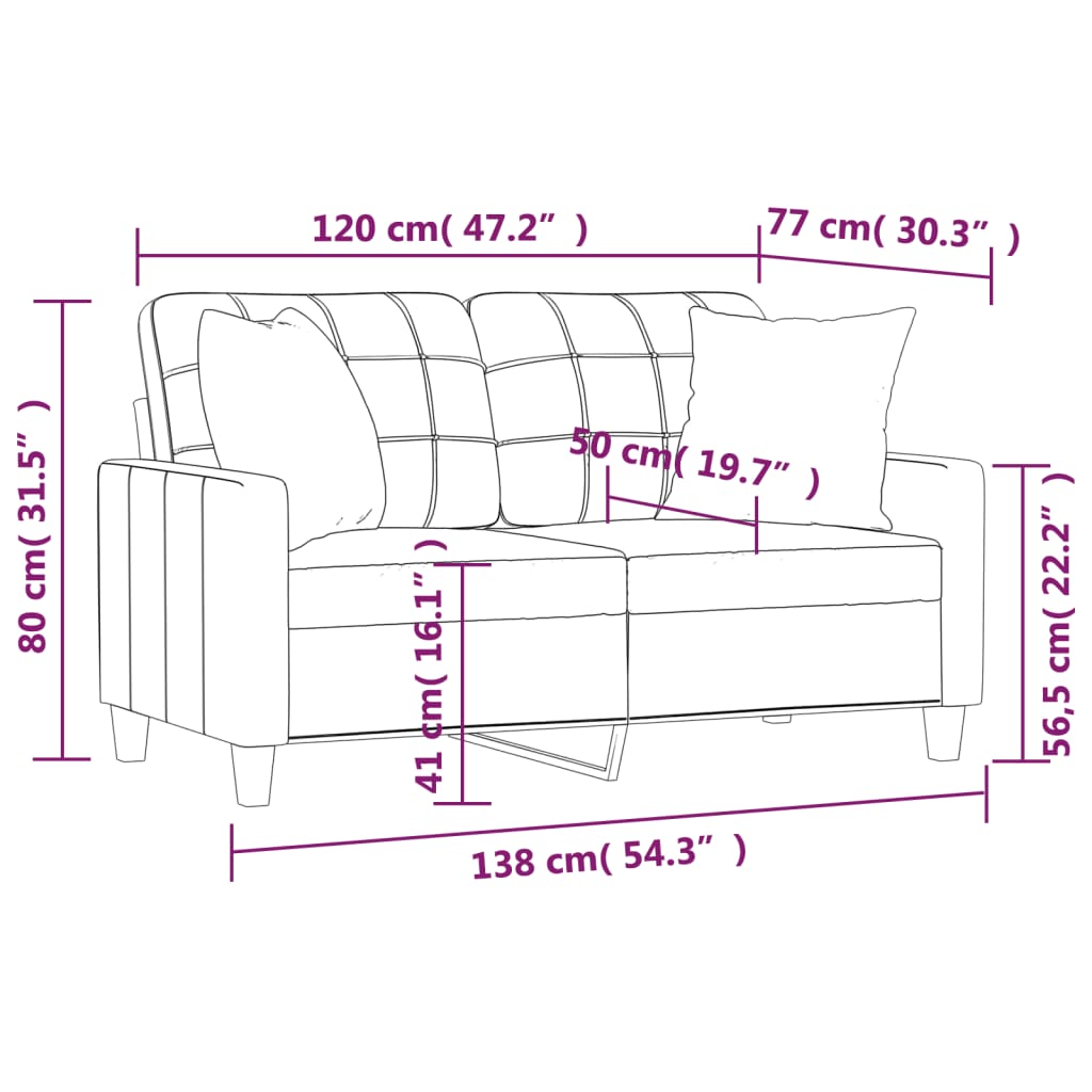 vidaXL Canapé à 2 places avec coussins décoratifs Rouge bordeaux 120 cm Similicuir