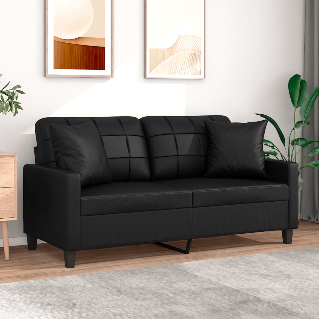 vidaXL Canapé 2 places avec coussins décoratifs Noir 140 cm Similicuir