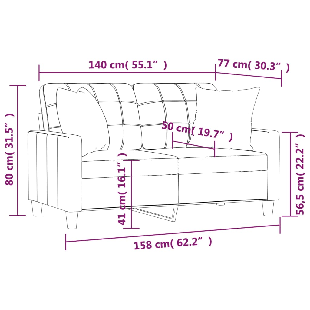 vidaXL Canapé à 2 places avec coussins décoratifs Rouge bordeaux 140 cm Similicuir