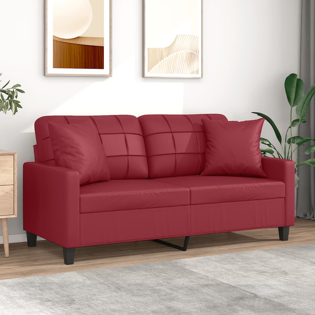 vidaXL Canapé à 2 places avec coussins décoratifs Rouge bordeaux 140 cm Similicuir