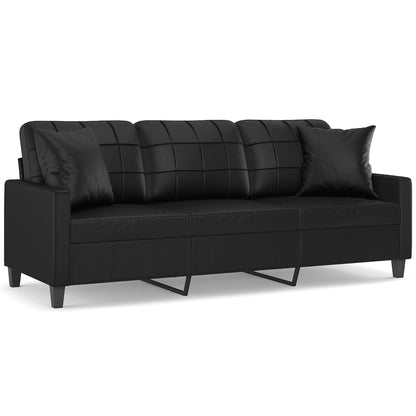 vidaXL Canapé 3 places avec coussins décoratifs Noir 180 cm Similicuir