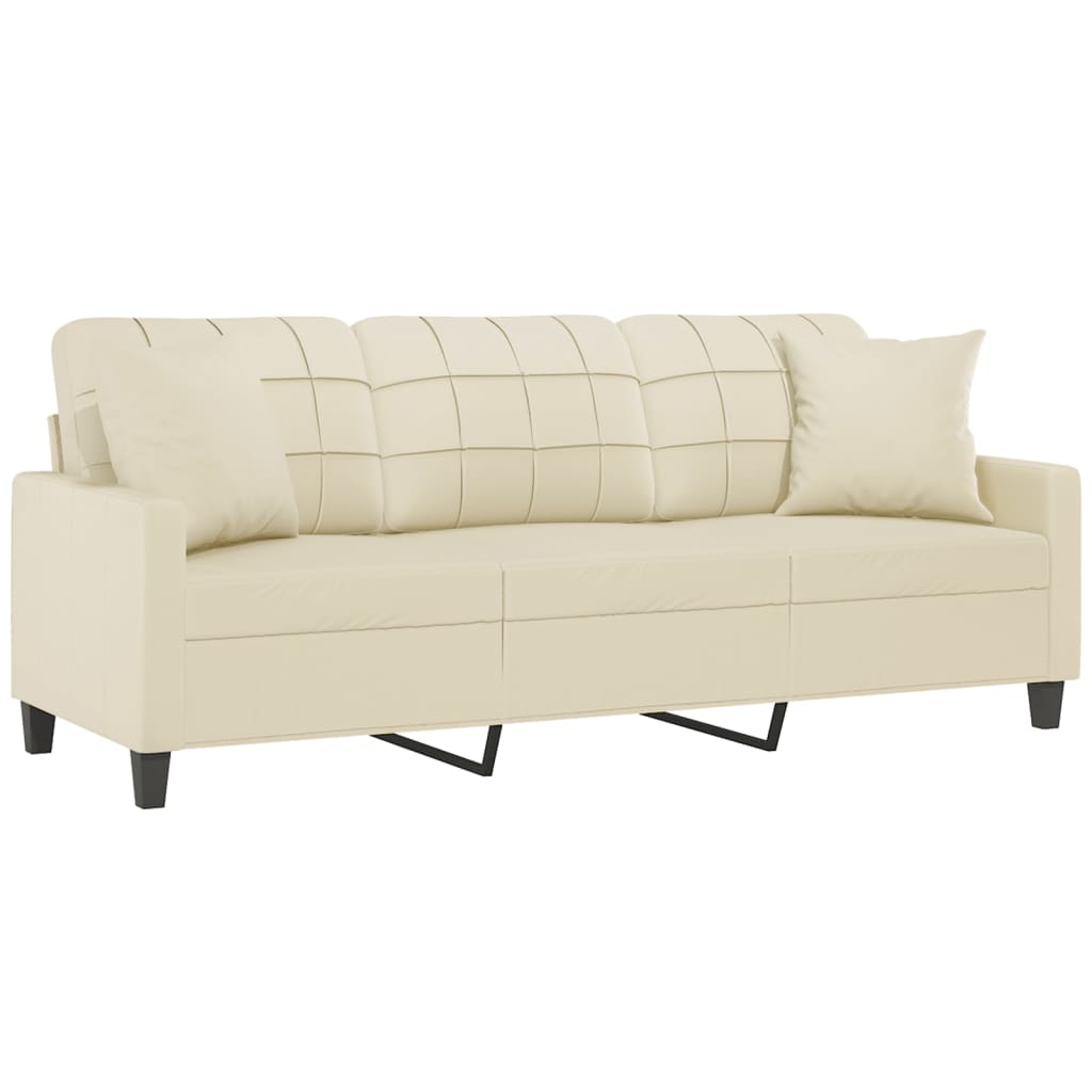 vidaXL 3-Sitzer-Sofa mit Zierkissen Creme 180 cm Kunstleder