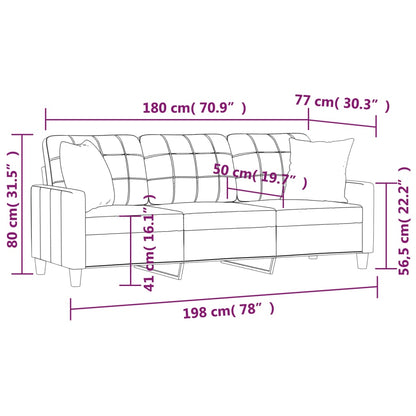 vidaXL 3-Sitzer-Sofa mit Zierkissen Creme 180 cm Kunstleder