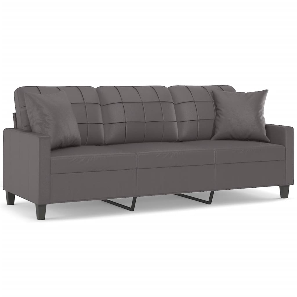 vidaXL 3-Sitzer-Sofa mit Zierkissen Grau 180 cm Kunstleder