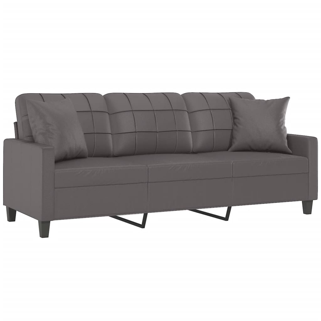 vidaXL 3-Sitzer-Sofa mit Zierkissen Grau 180 cm Kunstleder