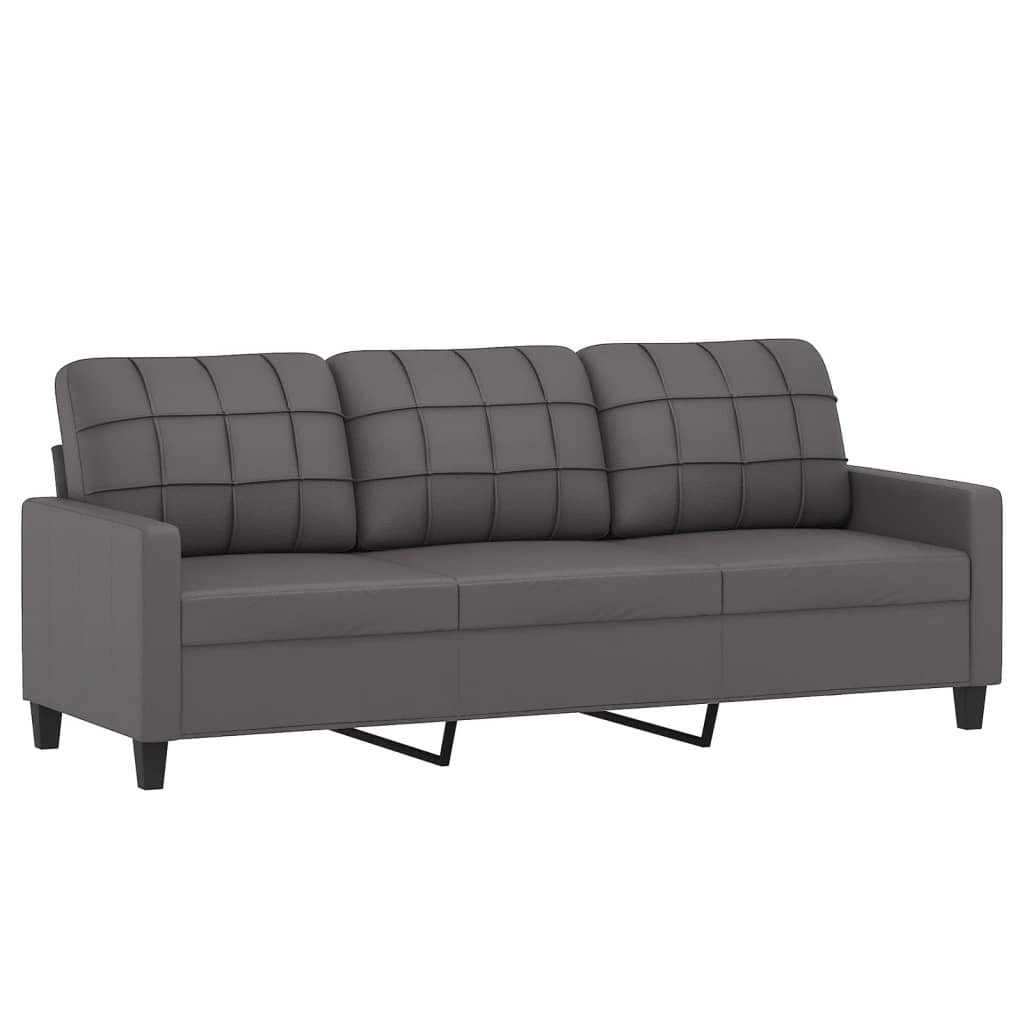 vidaXL 3-Sitzer-Sofa mit Zierkissen Grau 180 cm Kunstleder