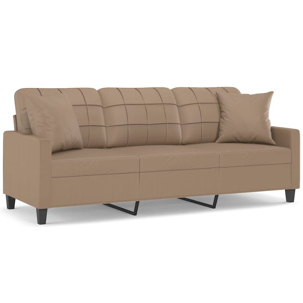 vidaXL Canapé 3 places avec oreillers décoratifs cappuccino 180 cm similicuir
