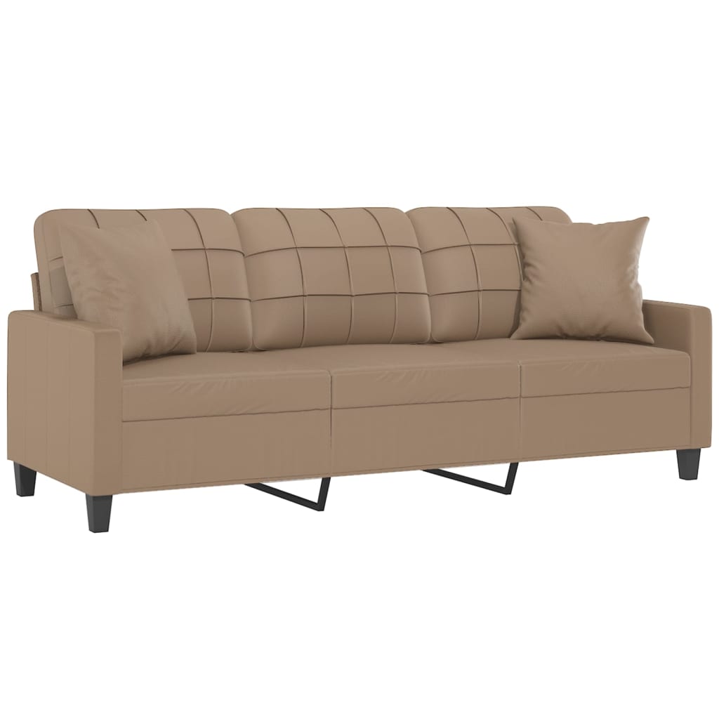 vidaXL Canapé 3 places avec oreillers décoratifs cappuccino 180 cm similicuir