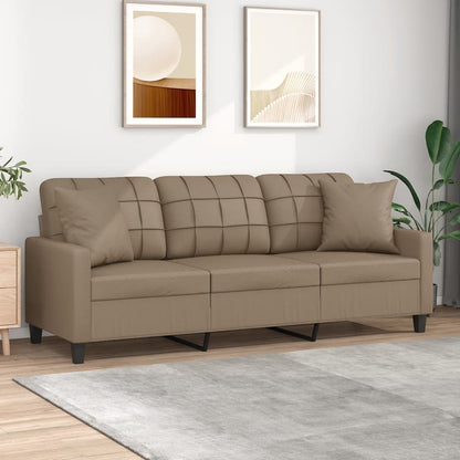 vidaXL Canapé 3 places avec oreillers décoratifs cappuccino 180 cm similicuir