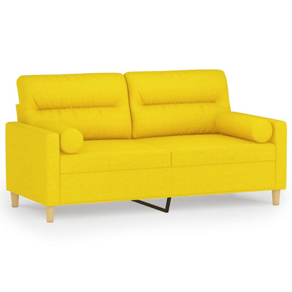 vidaXL Canapé 2 places avec coussins décoratifs jaune clair 140 cm tissu