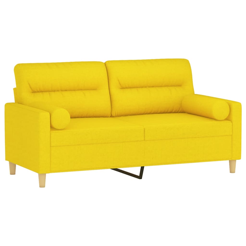 vidaXL Canapé 2 places avec coussins décoratifs jaune clair 140 cm tissu