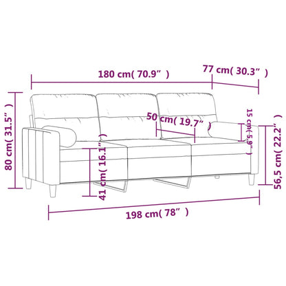 vidaXL 3-Sitzer-Sofa mit Zierkissen Hellgrau 180 cm Stoff
