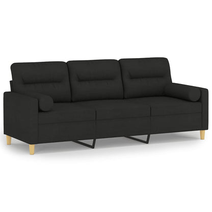 vidaXL 3-Sitzer-Sofa mit Zierkissen Schwarz 180 cm Stoff