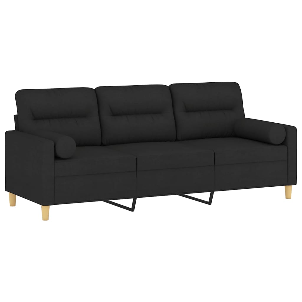 vidaXL 3-Sitzer-Sofa mit Zierkissen Schwarz 180 cm Stoff