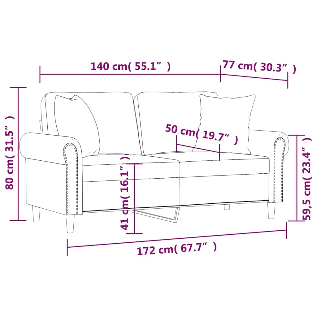 vidaXL 2-Sitzer-Sofa mit Zierkissen Braun 140 cm Samt