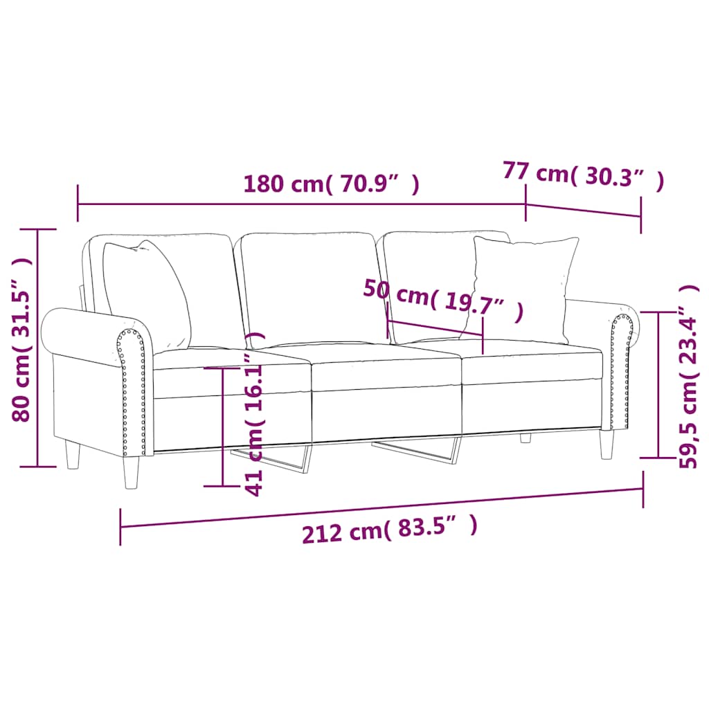 vidaXL 3-Sitzer-Sofa mit Zierkissen Braun 180 cm Samt