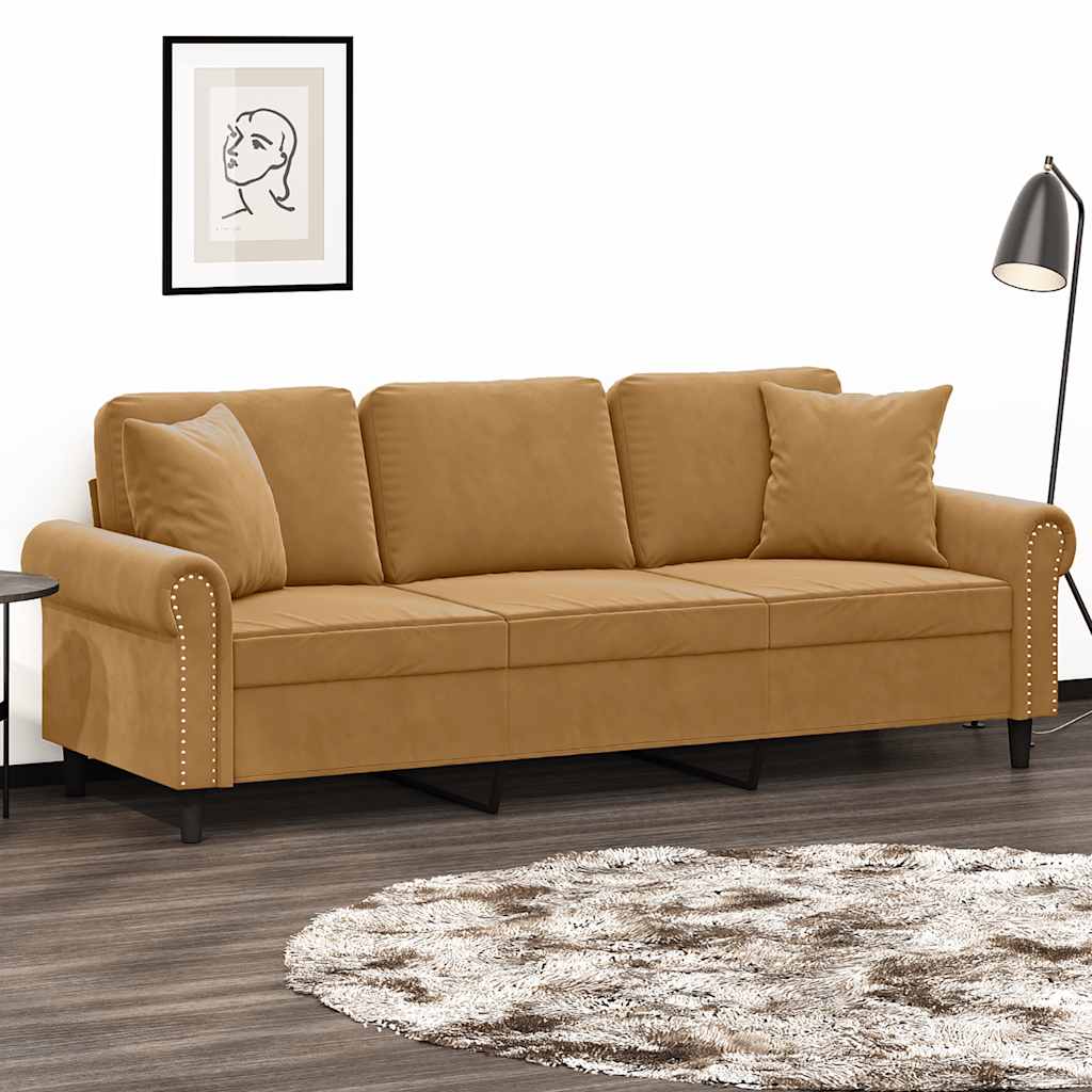 vidaXL 3-Sitzer-Sofa mit Zierkissen Braun 180 cm Samt