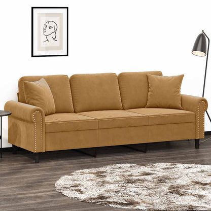 vidaXL 3-Sitzer-Sofa mit Zierkissen Braun 180 cm Samt