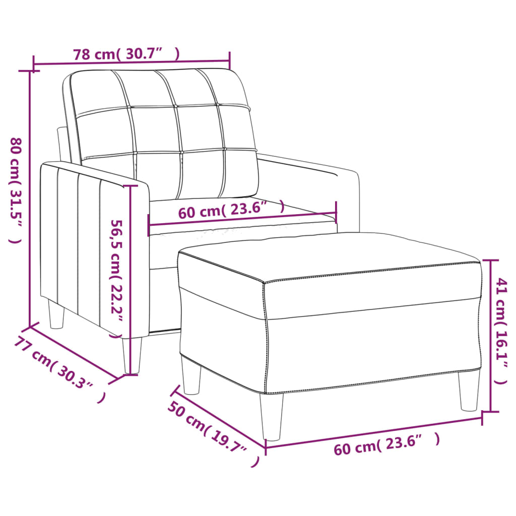 vidaXL Sessel mit Hocker Schwarz 60 cm Stoff