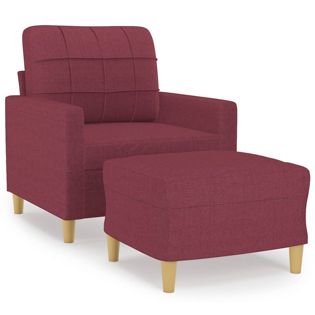 vidaXL Sessel mit Hocker Weinrot 60 cm Stoff