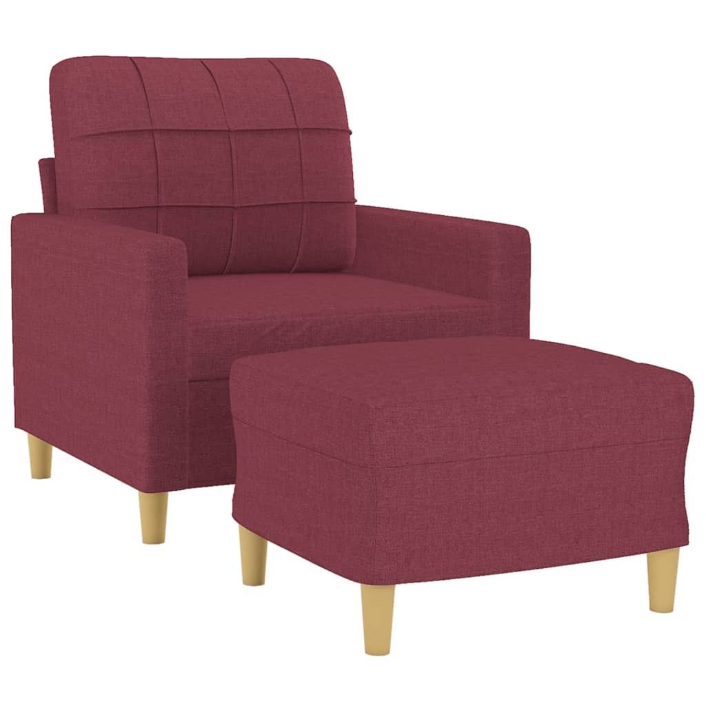 vidaXL Sessel mit Hocker Weinrot 60 cm Stoff