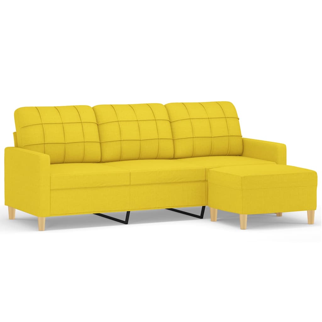 vidaXL Canapé 3 places avec pouf Jaune clair 180 cm Tissu