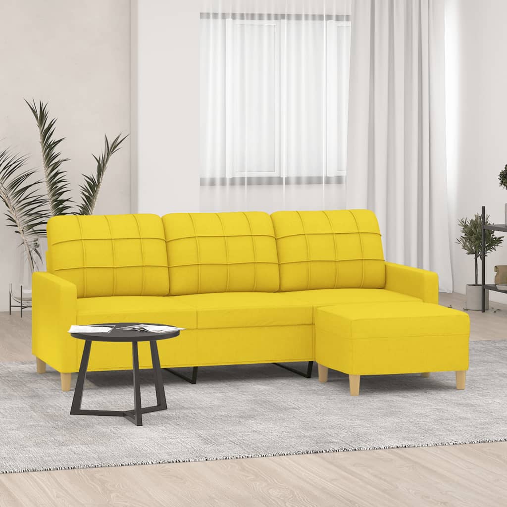 vidaXL Canapé 3 places avec pouf Jaune clair 180 cm Tissu