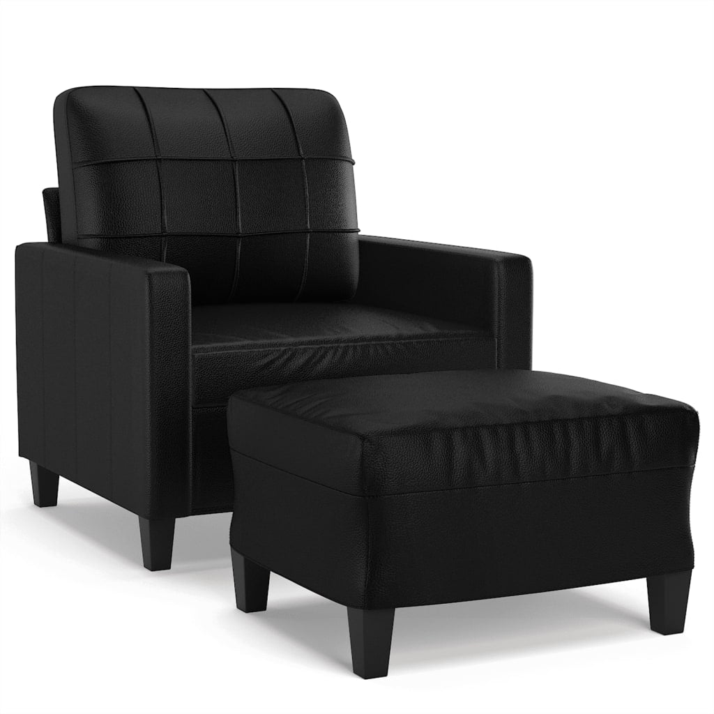 vidaXL Sessel mit Hocker Schwarz 60 cm Kunstleder