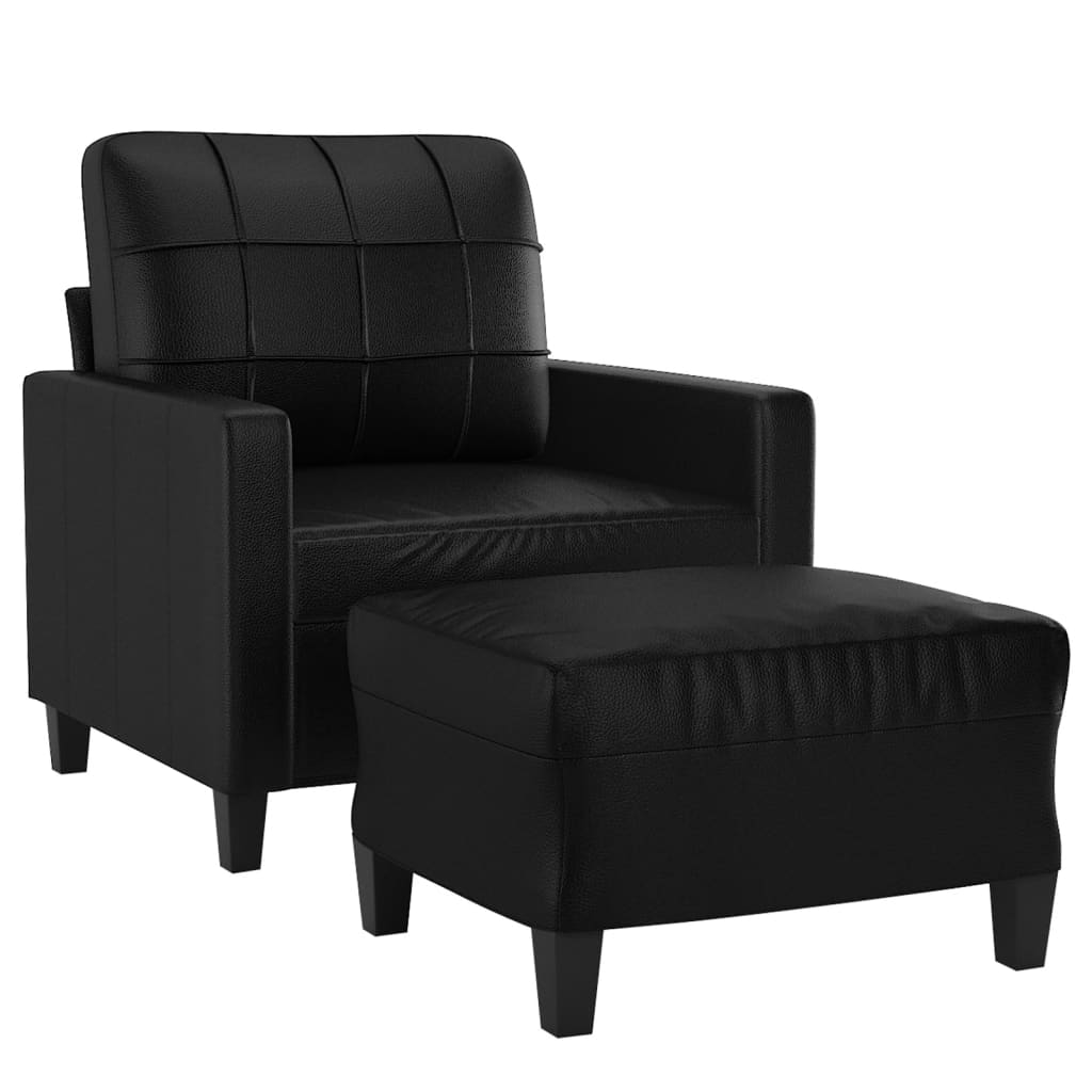 vidaXL Sessel mit Hocker Schwarz 60 cm Kunstleder