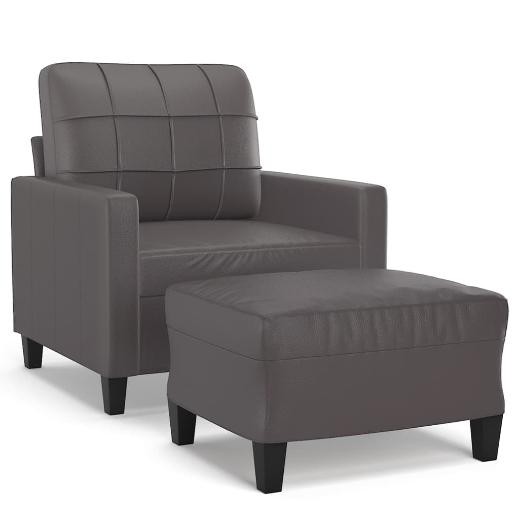 vidaXL Sessel mit Hocker Grau 60 cm Kunstleder