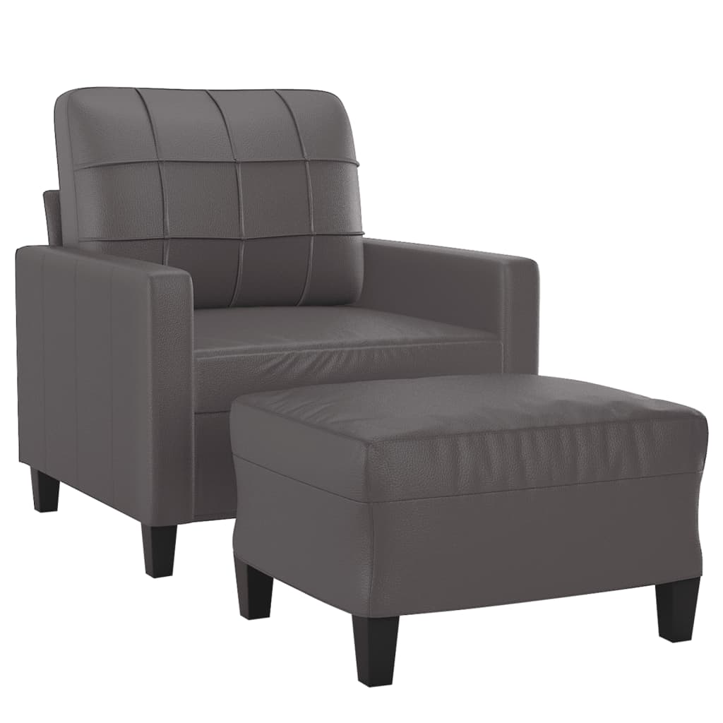 vidaXL Sessel mit Hocker Grau 60 cm Kunstleder