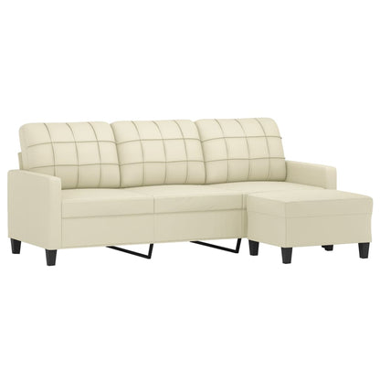 vidaXL 3-Sitzer-Sofa mit Hocker Creme 180 cm Kunstleder