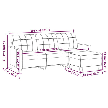 vidaXL 3-Sitzer-Sofa mit Hocker Grau 180 cm Kunstleder