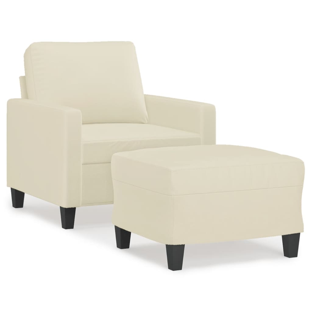 vidaXL Sessel mit Hocker Creme 60 cm Kunstleder