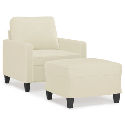 vidaXL Sessel mit Hocker Creme 60 cm Kunstleder