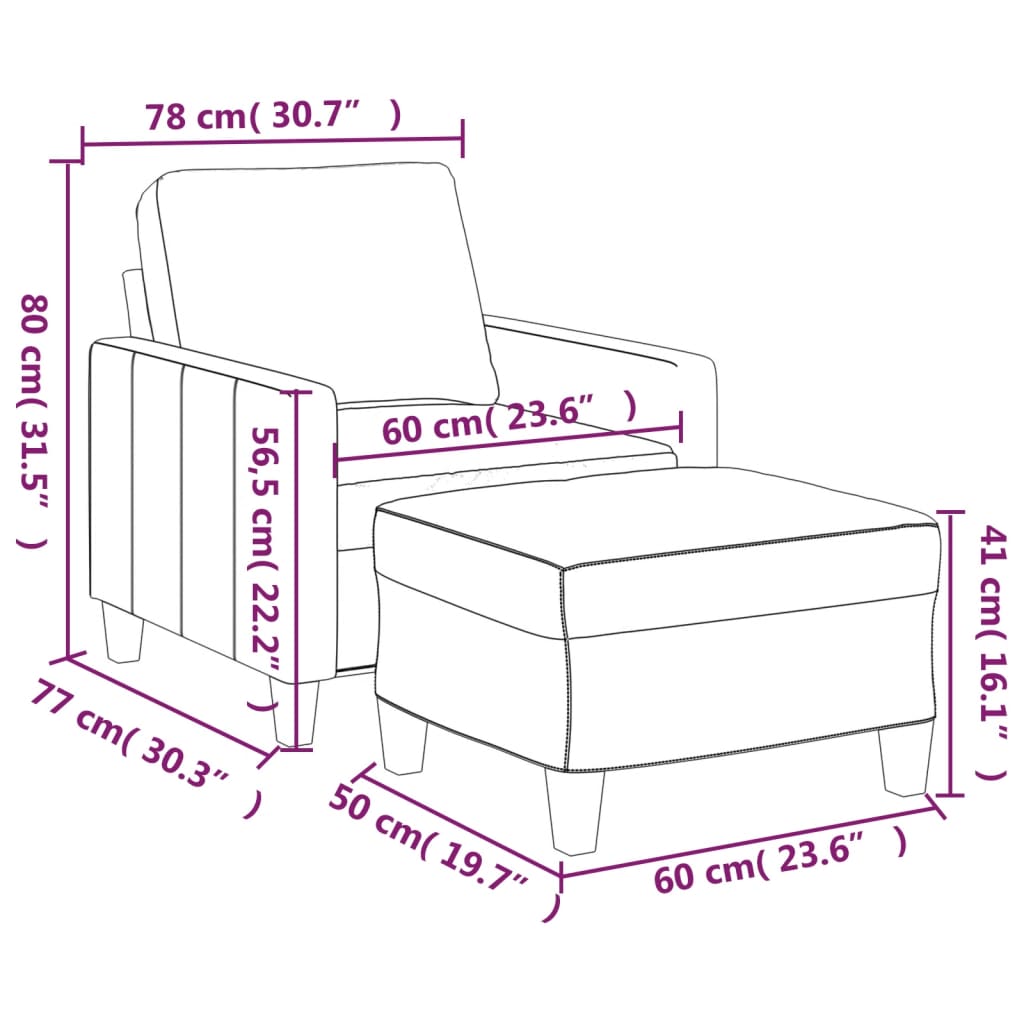 vidaXL Sessel mit Hocker Creme 60 cm Kunstleder