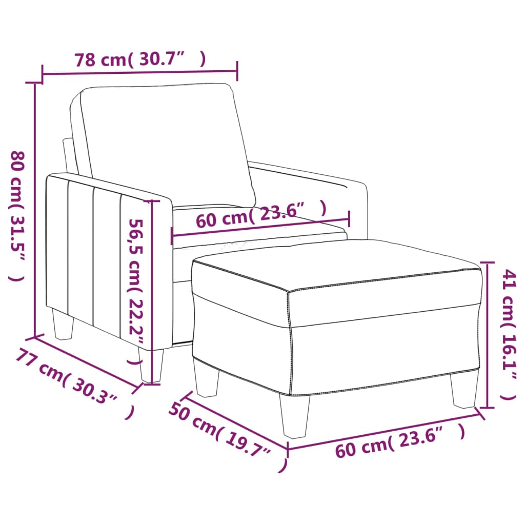 vidaXL Sessel mit Hocker Grau 60 cm Kunstleder