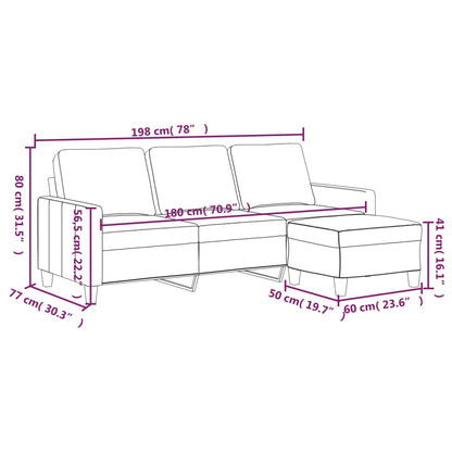 vidaXL 3-Sitzer-Sofa mit Hocker Schwarz 180 cm Kunstleder