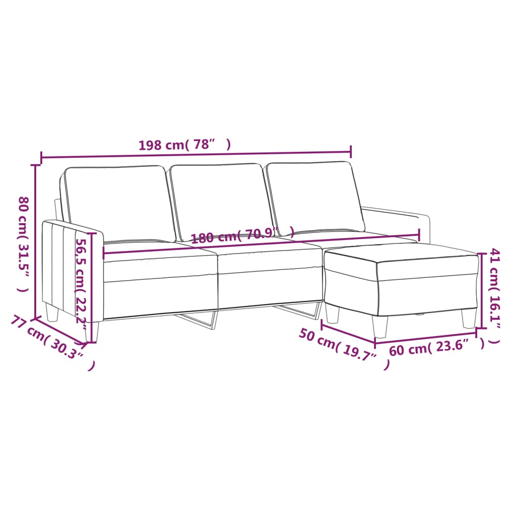 vidaXL Canapé 3 places avec pouf Gris clair 180 cm Tissu
