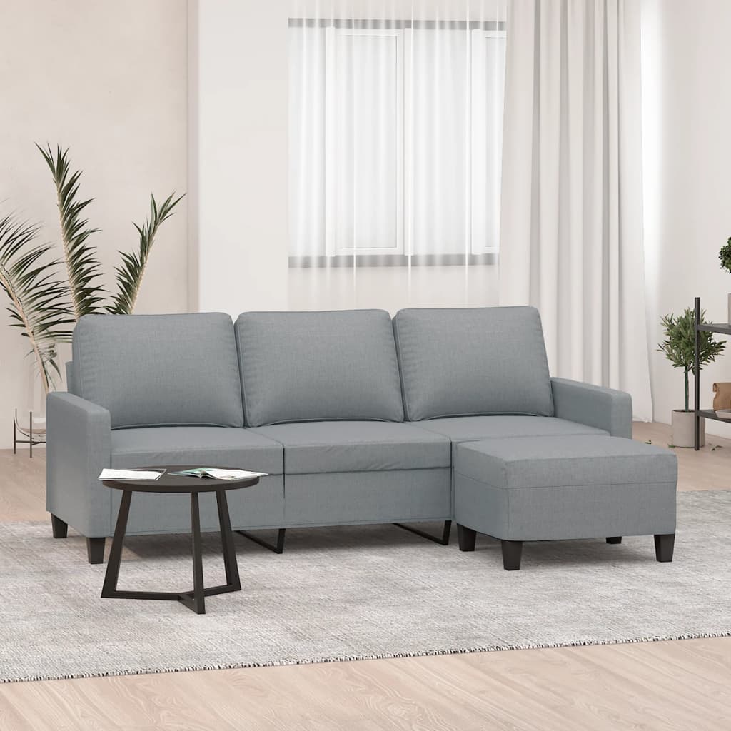 vidaXL Canapé 3 places avec pouf Gris clair 180 cm Tissu