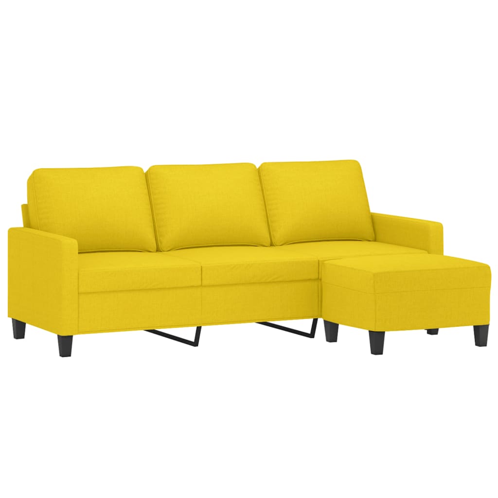 vidaXL Canapé 3 places avec pouf Jaune clair 180 cm Tissu