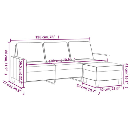 vidaXL Canapé 3 places avec pouf Jaune clair 180 cm Tissu