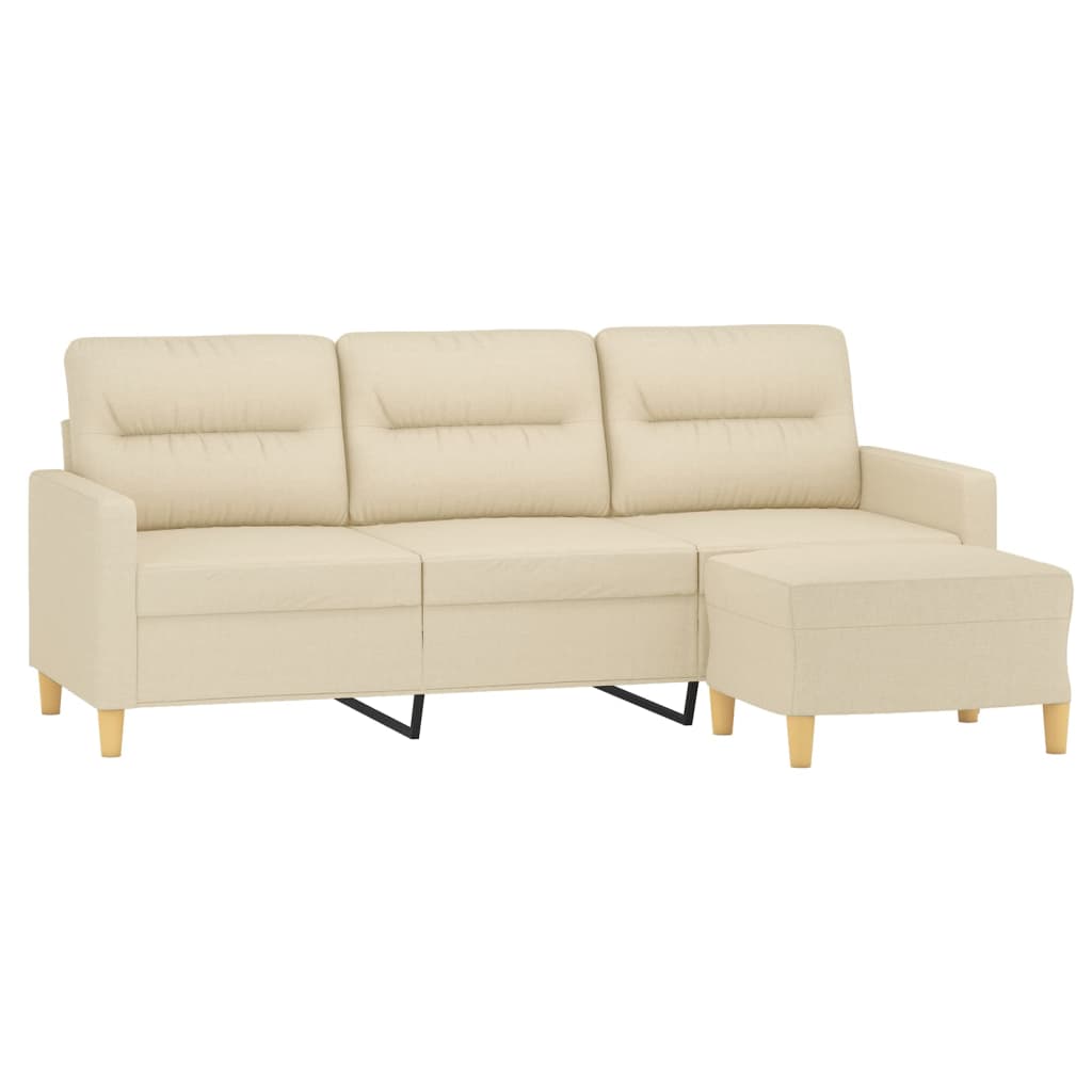 vidaXL 3-Sitzer-Sofa mit Hocker Creme 180 cm Stoff