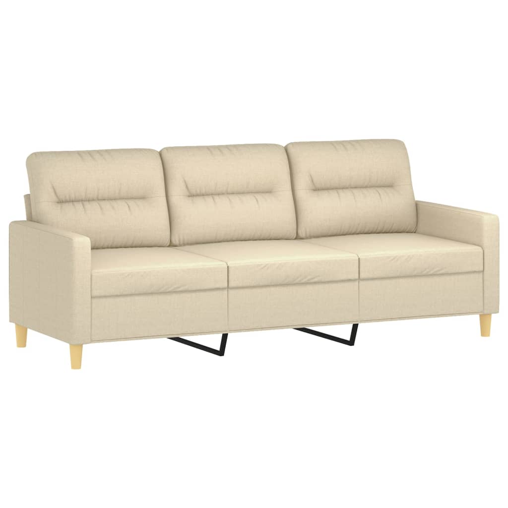 vidaXL 3-Sitzer-Sofa mit Hocker Creme 180 cm Stoff